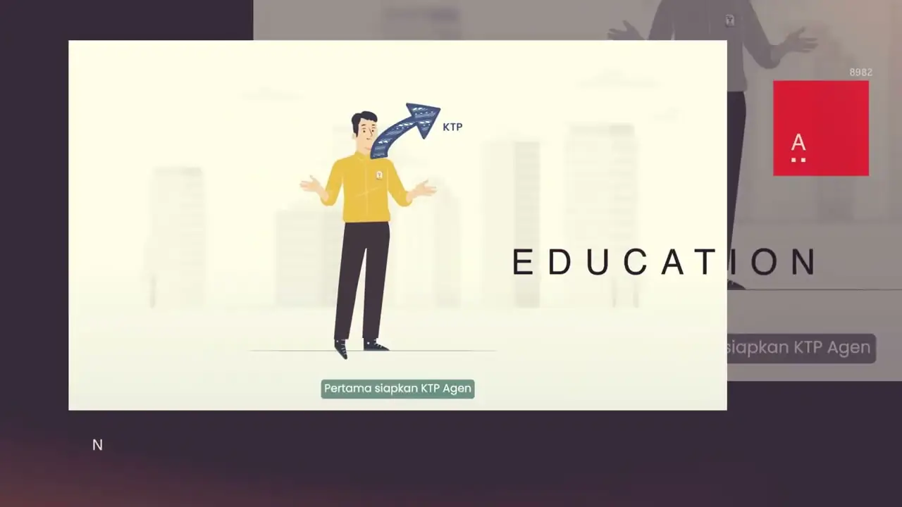 Cuplikan showreel edukasi berupa ilustrasi seorang pria menjelaskan materi, dengan judul EDUCATION.
